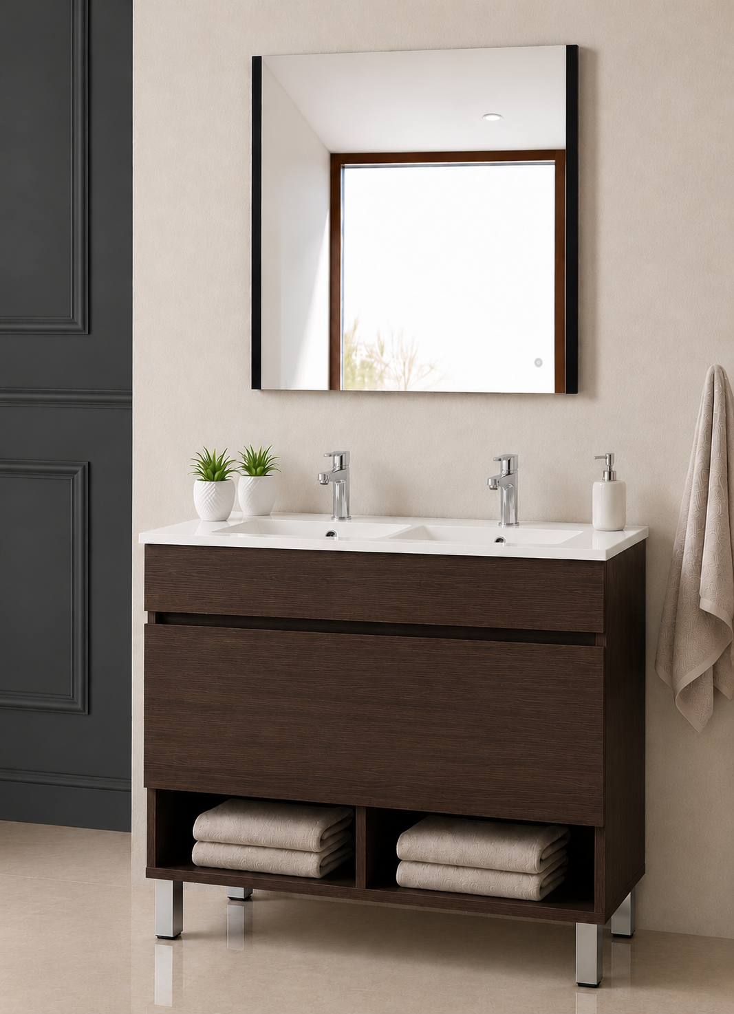 Mueble de baño con patas NEBARI con cajón y lavabo extraplano