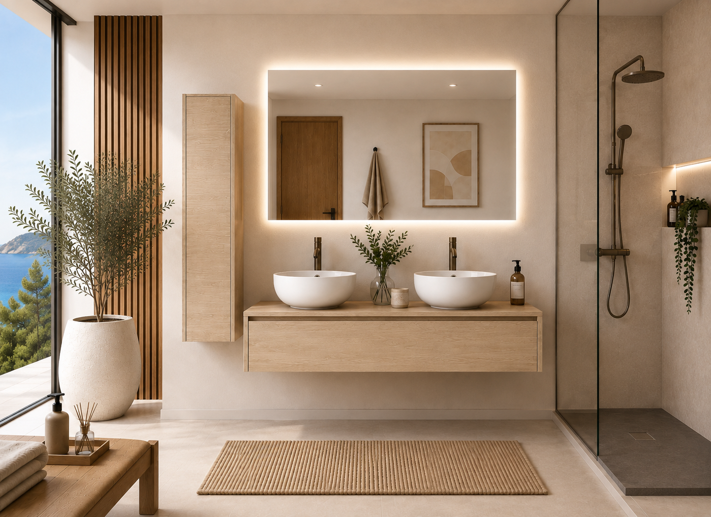 Mueble de baño con lavabo sobre encimera color estepa FORMENTERA