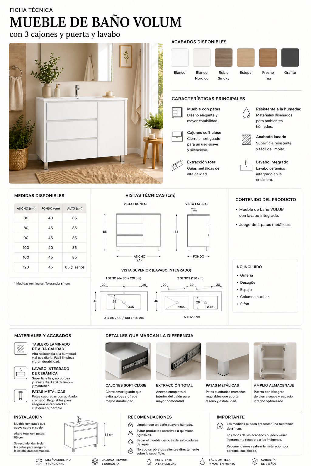 "OFERTA" Pack mueble VOLUM + Espejo Led Megan con lavabo