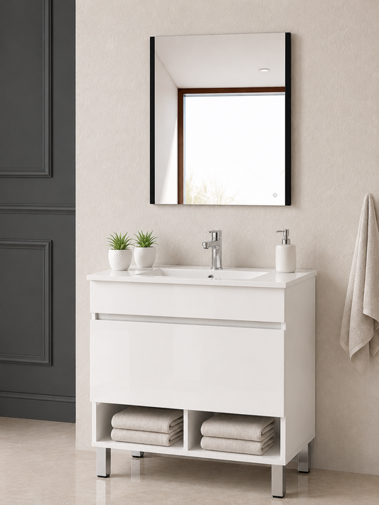 Mueble de baño con patas NEBARI con cajón y lavabo extraplano