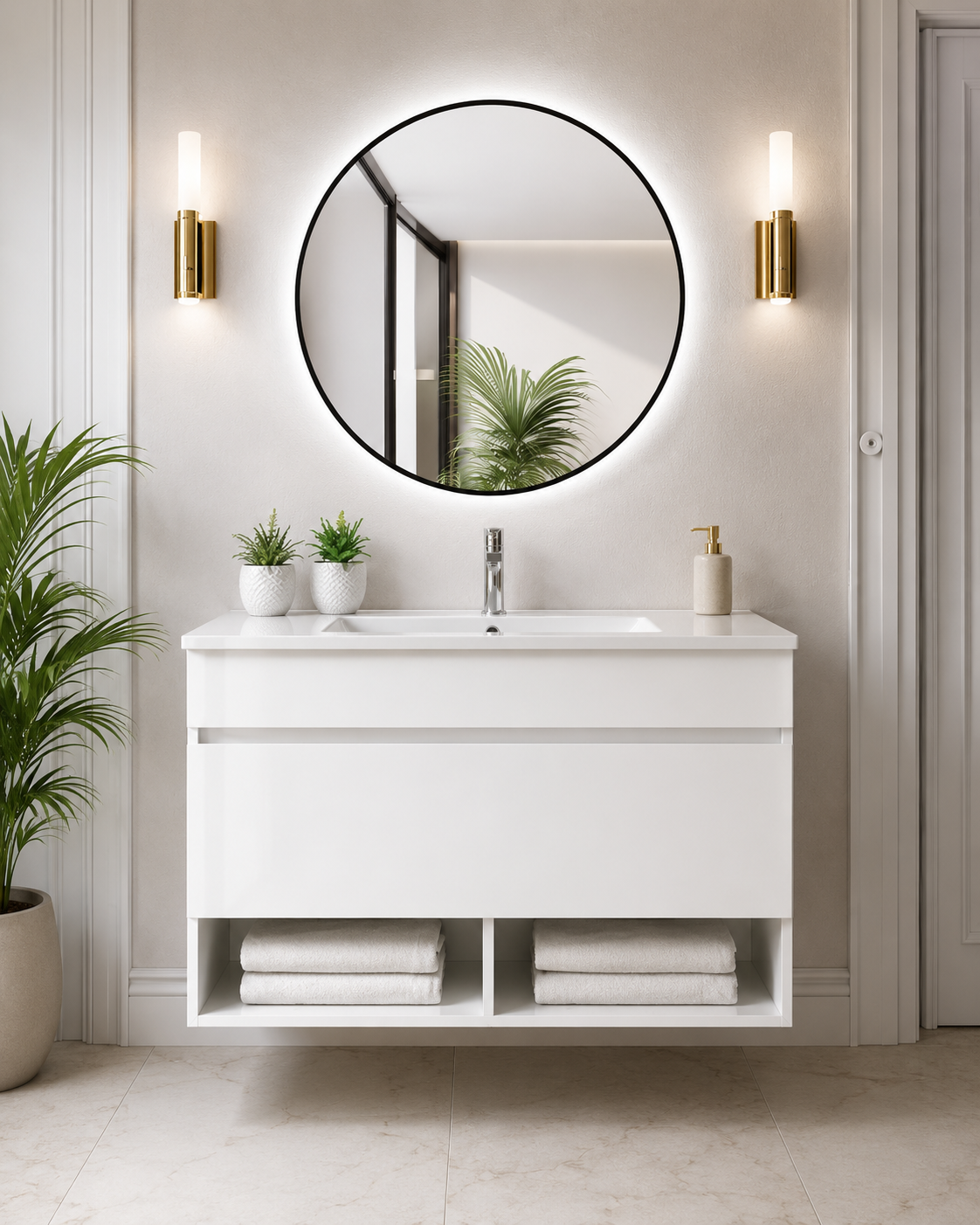 Mueble de baño suspendido NEBARI con cajón y lavabo extraplano