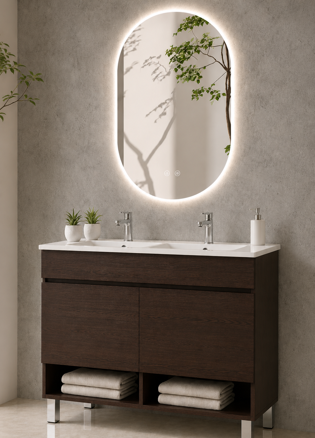 Mueble de baño con patas NEBARI con puertas y lavabo extraplano