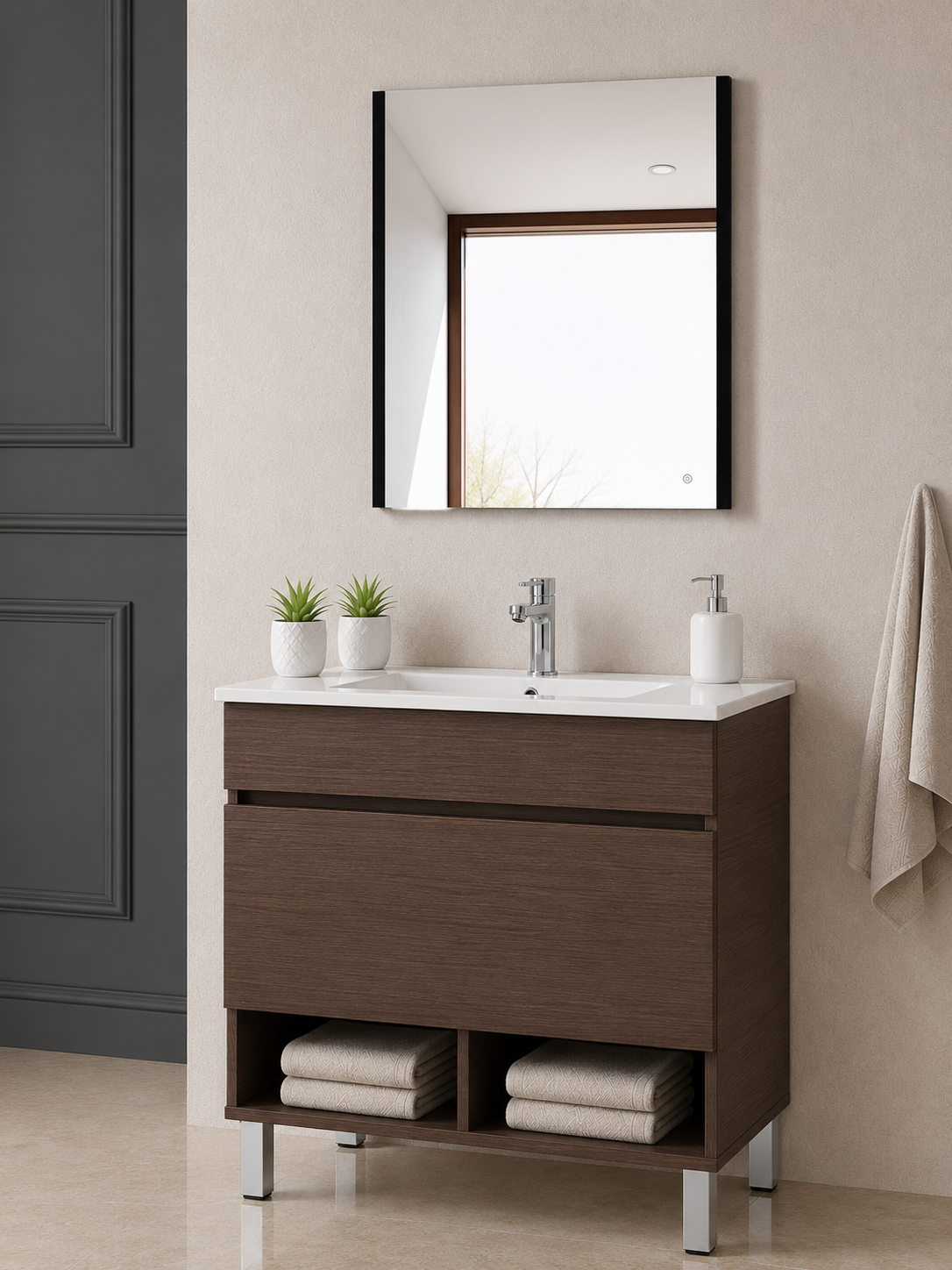 Mueble de baño con patas NEBARI con cajón y lavabo extraplano